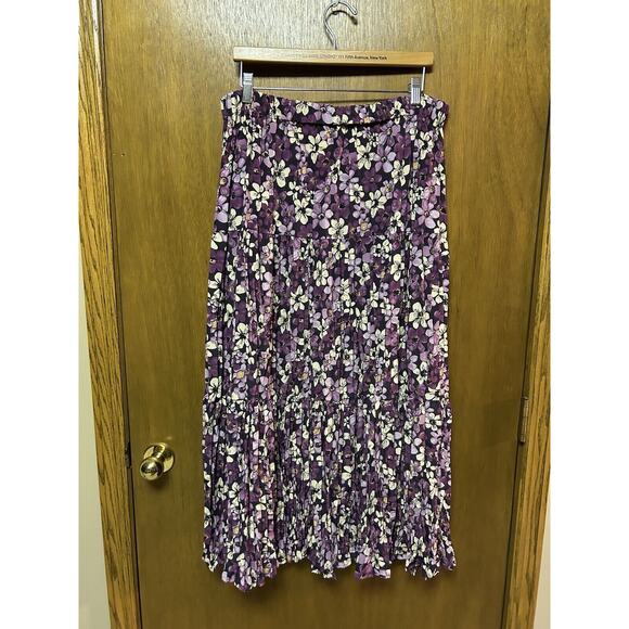 Vtg SHELBI RANCH One Size (plus?) SKIRT Crinkle floral Stretch Waist Tiered J24 - Picture 3 of 10